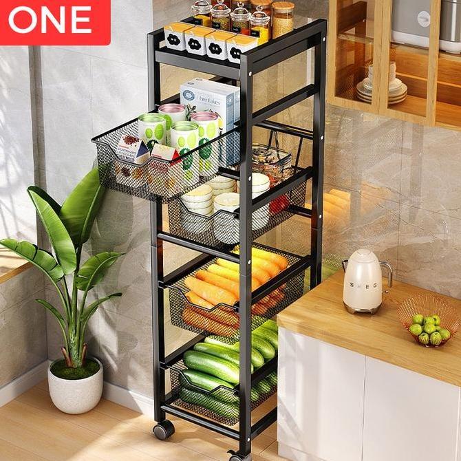 Rak Dapur Troli Laci Geser Penyimpanan Organizer Baja Anti Karat