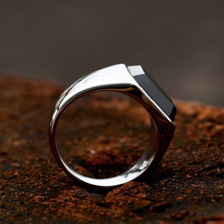 Terbaru Cincin Pria Batu Permata Baja Titanium Perak Akik Hitam Persegi Vintage Untuk Aksesori Fashi