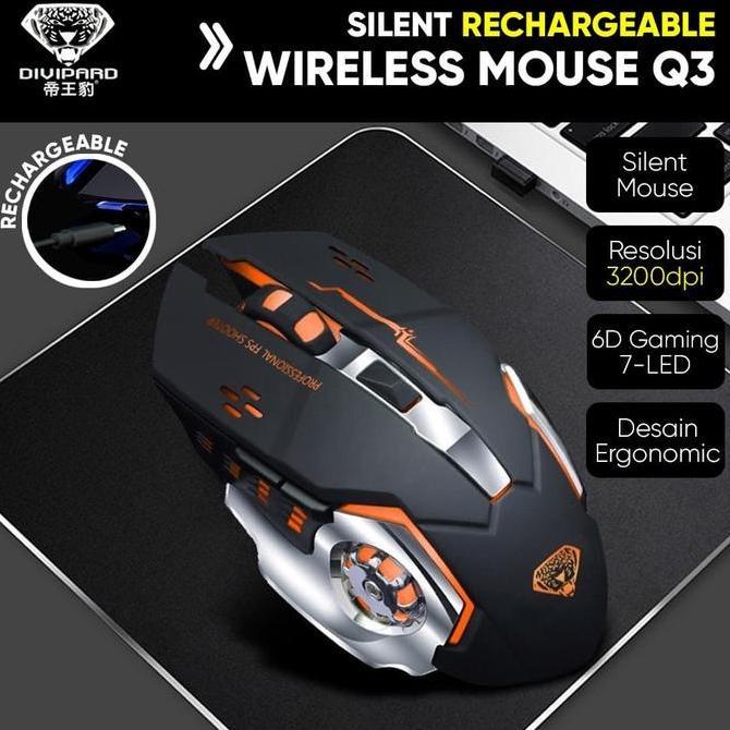 Mouse Wireless Gaming Charging Silent 2.4Ghz Divipard Q3 7 Color RGB
