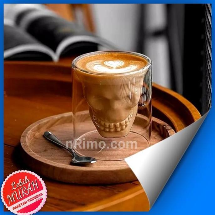 Gelas Whiskey Kaca Unik Double Wall Tengkorak Gelas Whisky Kaca 150ml