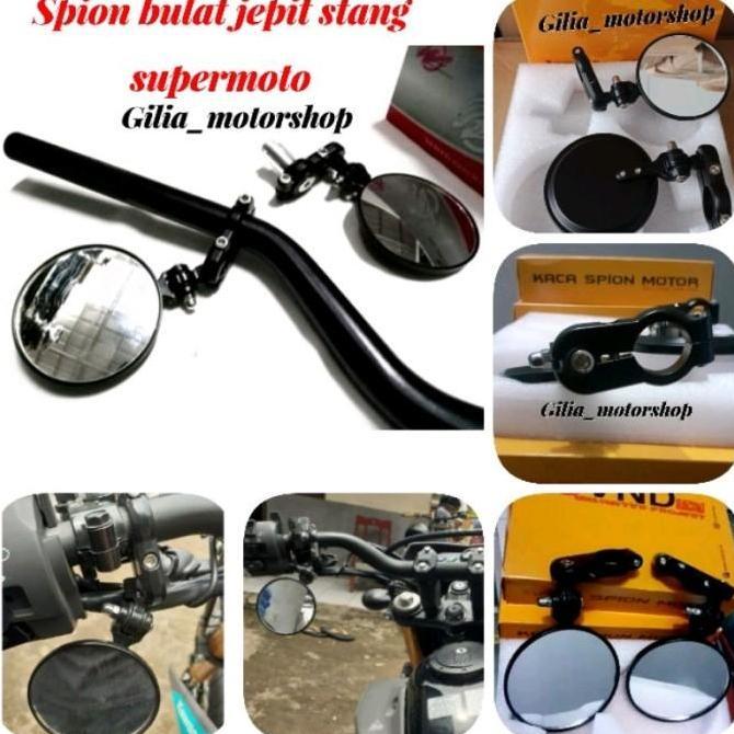 Spion Motor Bulat Jepit Stang Spion Kaca Bening supermoto Vnd Trail