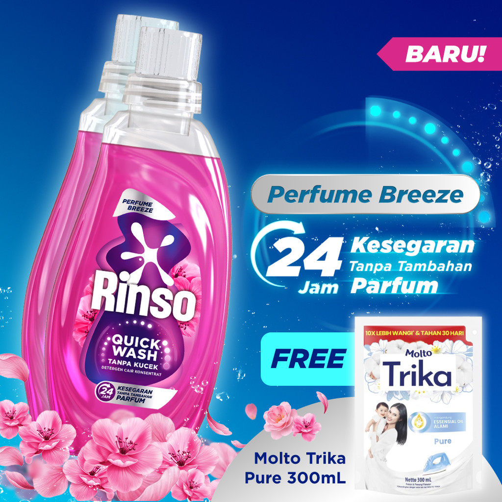 Beli 2 Rinso Botol Detergen Cair Perfume Breeze 650g GRATIS Molto Trika Pure 300mL