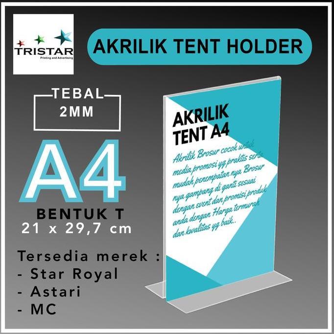 Stack- Acrylic Tent Holder A4 T Potrait 3Mm / Tent Holder Tempat Brosur 2 Sisi Display Desk