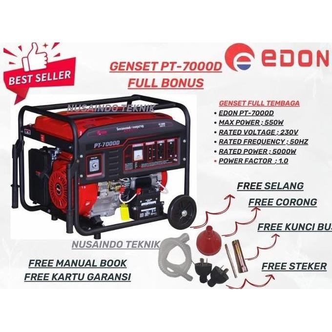 Genset 5500 Watt Genset Gasoline Diesel 5500 Watt Edon Pt-7000D 4 Tak