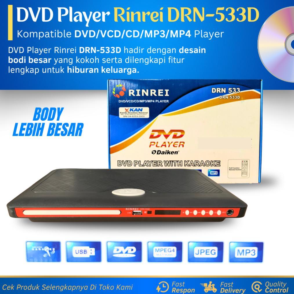 Dvd Player Rinrei Drn-533D New Body Besar Dvd/Vcd/Cd/Mp3/Mp4 Player Multimedia Pemutar Film Hd Kaset