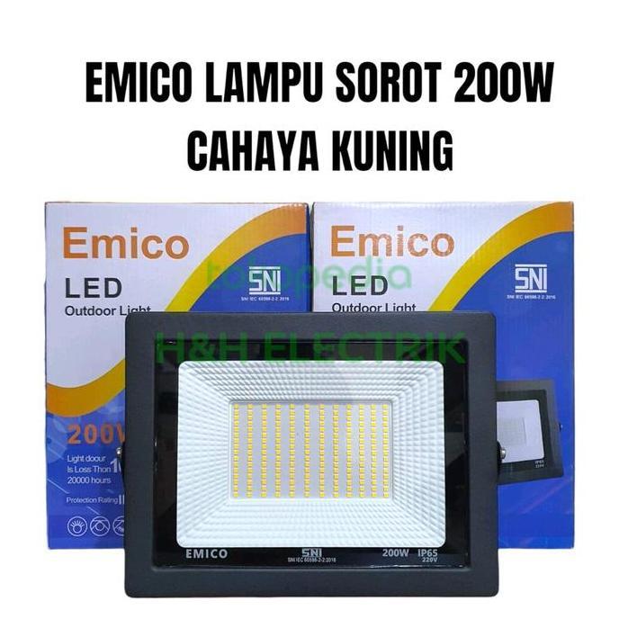 Emico Lampu Sorot Led 200 Watt Outdoor Warna Kuning Warm White 3000K