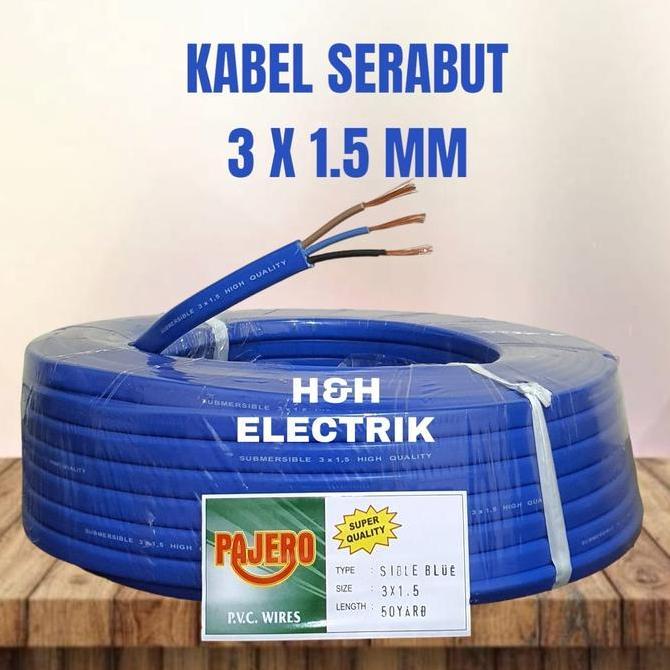 Kabel Submersible/Sibel Pompa Air Kabel Serabut 3X1.5Mm 50Yard 1Roll