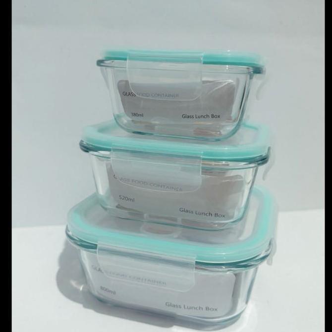 GLASSLOCK LUNCH SET/TEMPAT MAKAN WADAH KACA/FOOD STORAGE CONTAINER3in1