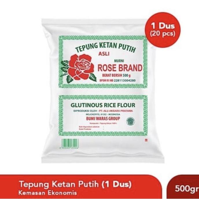 Tepung Ketan Putih Rose Brand 500 gr x 20 bks per 1 Dus/Karton 10 kg