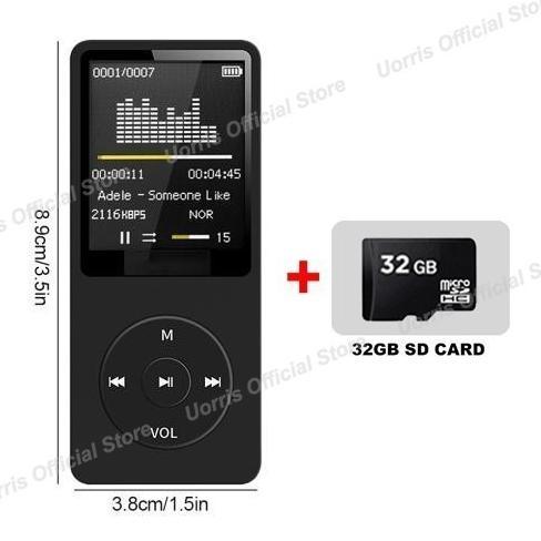 Uorris Mp4 Player Bluetooth Mp3 Mini Player Bluetooth Mp3 Bluetooth Speaker Free 32Gb Card Usb/Type 