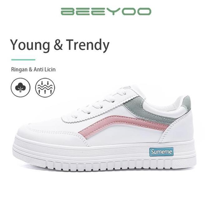 Beeyoo Sepatu Sneaker Wanita Korean Style yang Trendi dan Nyaman untuk Aktivitas Olahraga Round Toe 