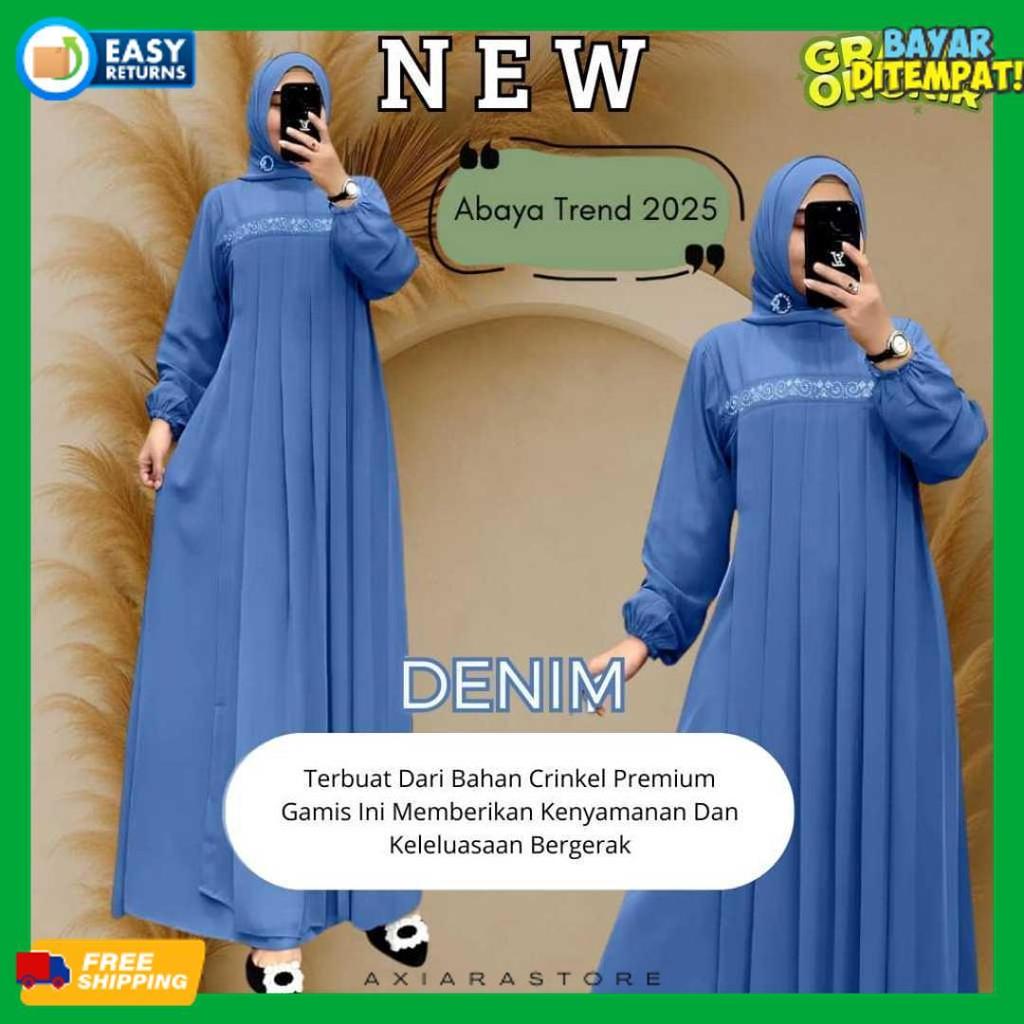 High Quality Gamis Abaya Bahan Crinkle Airflow Premium Variasi Renda/Payet