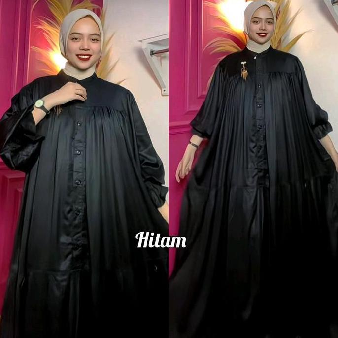 Wxwxw- Gamis Syifa Basic Polos Lengan Balon Simple Panjang Nyaman Rayon Twill