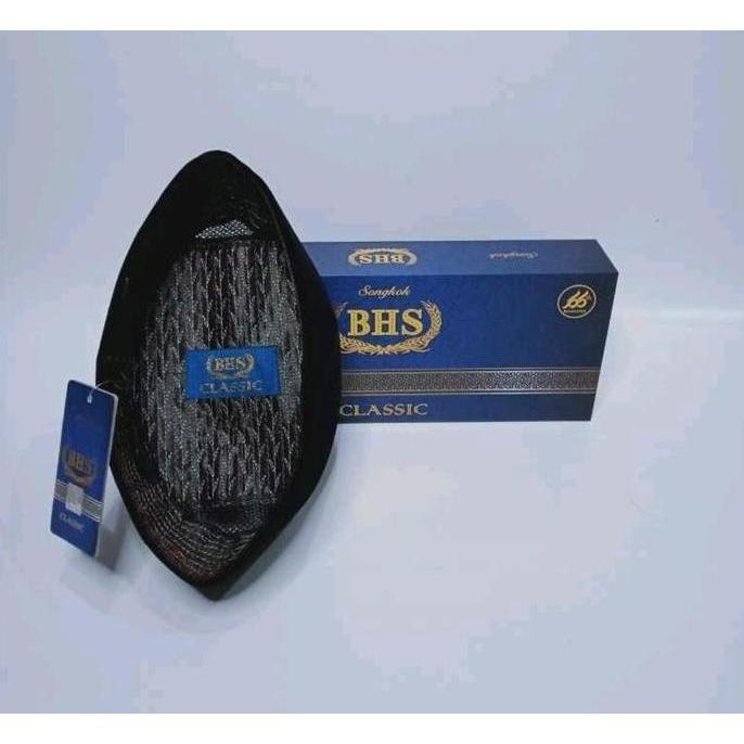PECI SONGKOK AC BHS TINGGI 9 dan 10 CM Muslim Kopiah Hitam Dewasa Motif Bordir Putih Katun