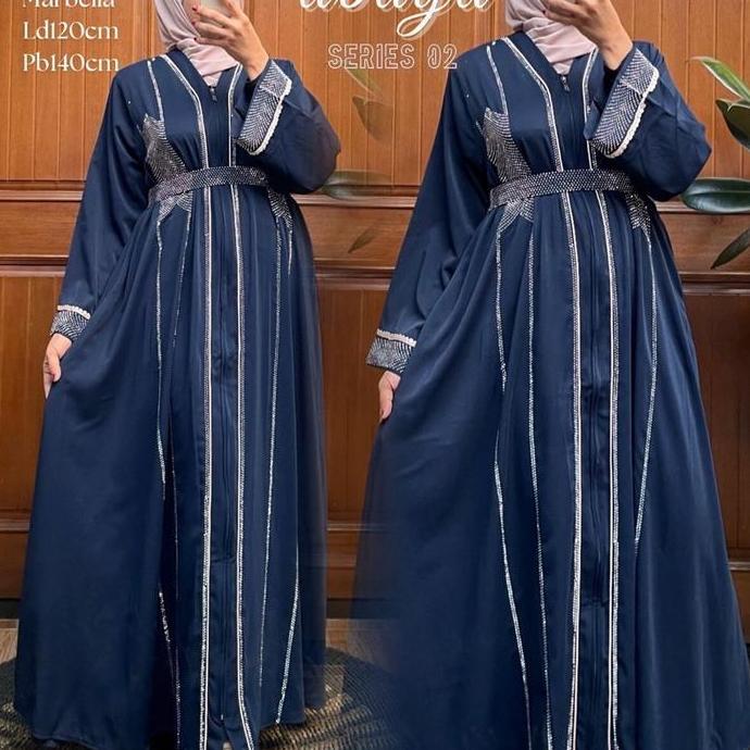 Wxwxw- Abaya Arumie Series 02 Mewah Baju Gamis Lebaran Marbella Import Jetblack Premium Putih Denim 