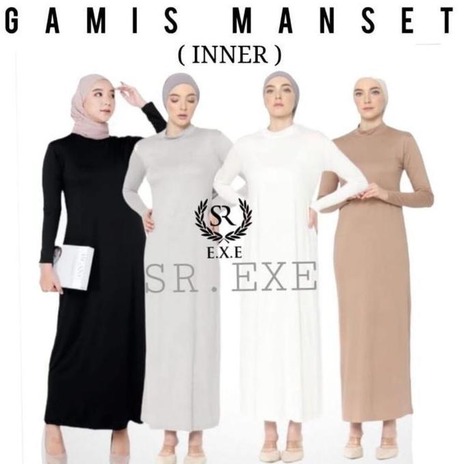 Wxwxw- Inner Dress Lengan Panjang Bahan Jersey Spandek Dalaman Fit Gamis  Manset  Melar  Muslim  Wan