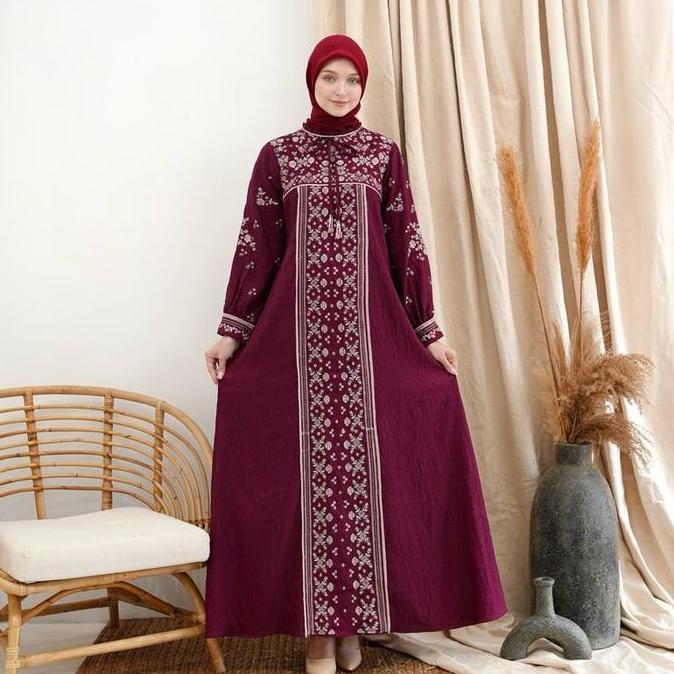 Wxwxw- Rita Wd 285 / Gamis Bordir Bahan Tenun  / Gamis Bordir Model Simple Payet Cantik Mewah Dan El