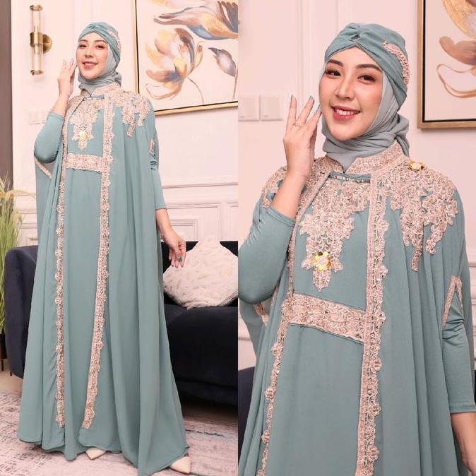 Wxwxw- Sale Abaya/Kaftan Mahalini Free Inner Gamis Dan Turban Bordir Payet Panjang Muslim Wanita / D
