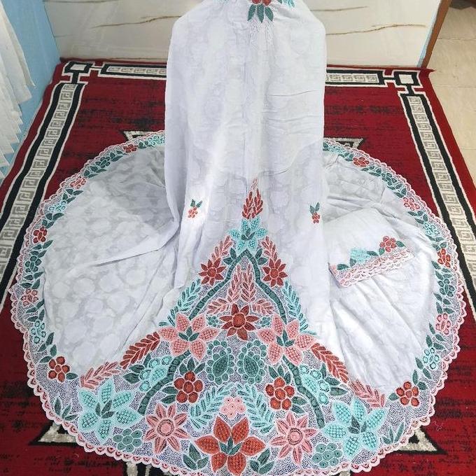 mukena kerancang bunga pungggung kombinasi warna premium  Muslim Katun mukena kerancang bordiran Lem