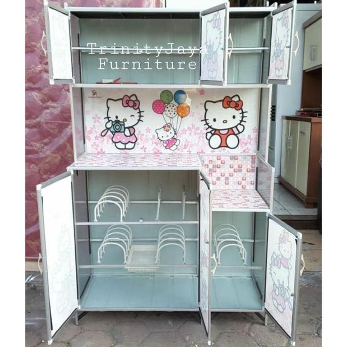 Grosir (Gratis Masker) Lemari Piring Rak Piring 3 Pintu Almunium Kaca Full Karakter