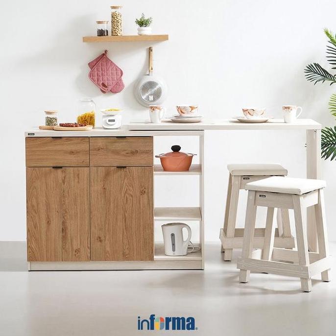 Terlaris Informa Galyn Set Meja Dapur Dengan Bangku - Putih Meja Masak Serbaguna Cooking Desk Furnit