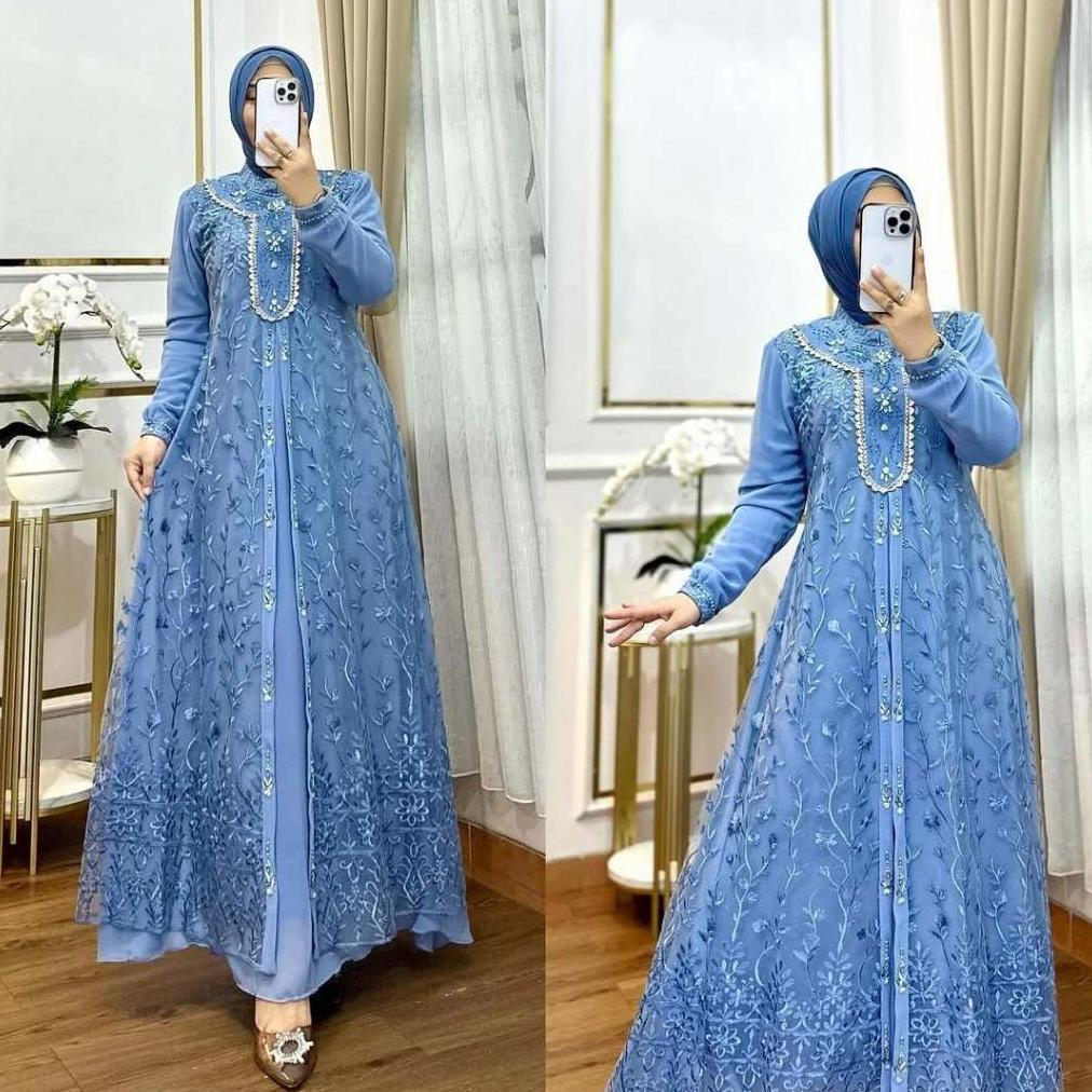 Fn-56 Lyf Dress Kebaya Burgandy Baju Gamis Terbaru 2025 Dress Wanita Kekinian Gamis Pesta Mewah Eleg