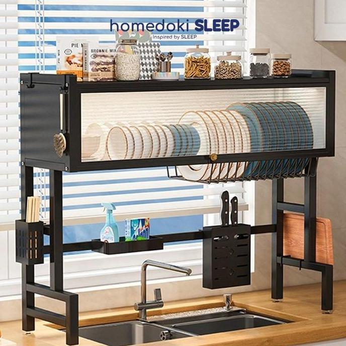 DISKON SPESIAL - Homedoki Rak Piring Wastafel Stainless/Rak Piring Tertutup/Rak Piring Minimalis/Rak
