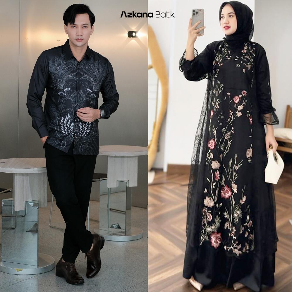 Terbaru Baju Couple Gamis Brukat Kemeja Batik Pria Lengan Panjang Slimfit Katun Halus Premium Couple