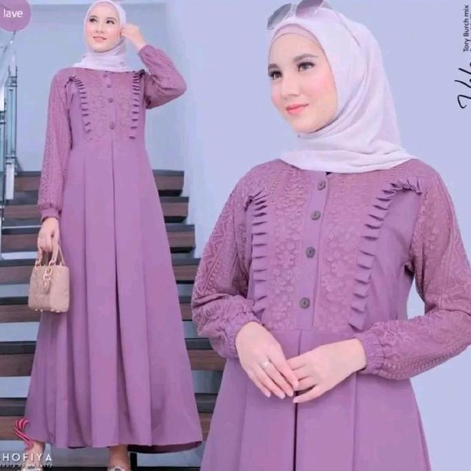 Vela Dress Crinkle Airflow Mix Brukat  Gamis Remaja Terbaru Muslim Wanita Lebaran Dewasa Mewah Konda