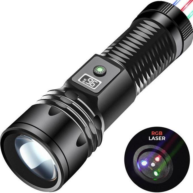 Senter Terang Led Jarak Jauh-Dekat 5 Mode Dan Laser 3 Warna Multifungsi - 0210