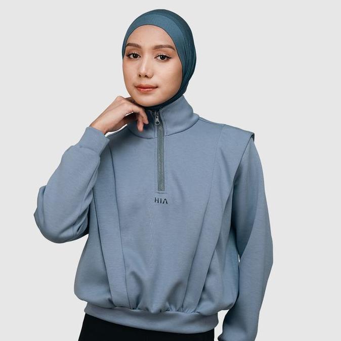 HARGA PABRIK - HIA Everywear Nomi Half Zip Sport Sweater Blue Oversize Fit Olahraga Running Gym Pade