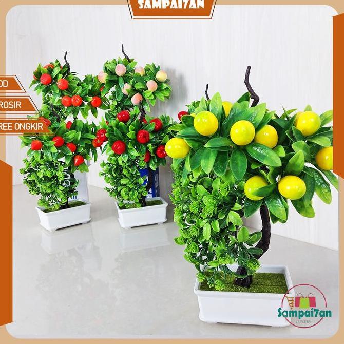 Pohon Buah Plastik Tanaman Hias Artificial Pohon Hiasan Meja Pot Pohon Dekorasi Rumah Murah COD PBP8