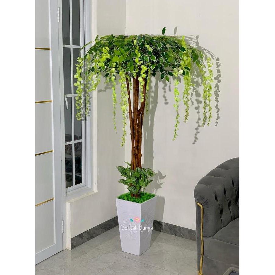 Pohon wisteria 170cm artificial hiasan dekorasi rumah kantor pohon pojok tanaman gantung plastik