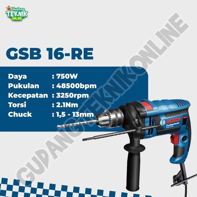 GUNMED Impact Drill 16mm BOSCH GSB16RE / Mesin Bor Tangan Besi Beton Kayu 16 mm GSB 16 RE - Bor Tang