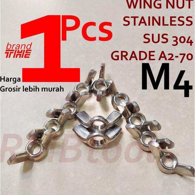 Wing Nut Stainless M4 SS 304 / Mur Kupu-Kupu Kuping Stainless M4 ready
