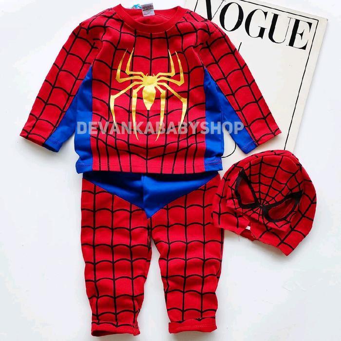 Bisa Cod - Baju Anak Kostum Spiderman Ada Topeng Bahan Kain Katun Untuk Umur 1-10 Tahun