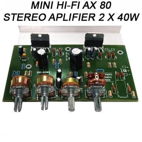 KIT POWER AMPLIFIER AX-80 2X40 WATT IC TDA-2005 ST DC 12V MIN 3A STEREO MOBIL MOTOR AMPLI + HEATSINK