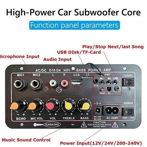 KIT AUDIO AMPLIFIER STEREO HIFI BASS BOARD 2 MIC SUBWOOFER AC / DC D10
