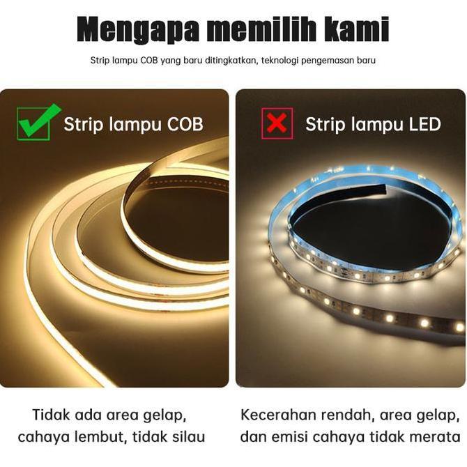Leggero- Strip Lampu Led 5V Cob Lebar 8Mm 2M 3M Usb Strip Lampu  Dapat Dipotong Putih Hangat Saklar