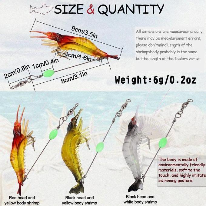 Tsurizao- Sougayilang Cod 12 Buah Umpan Pancing Menyala Dalam Gelap - Umpan Buatan Udang Lembut Deng