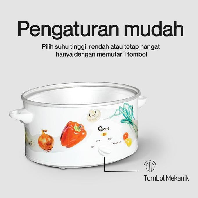 Oxone OX821OV Slow Cooker Panci Kukus Keramik Oval 5L Jumbo White CM