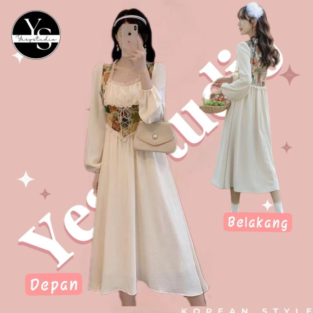 Termurah / Hot Sale Hijab FriendlyDress Lengan Panjang Perancis Retro Vintage
