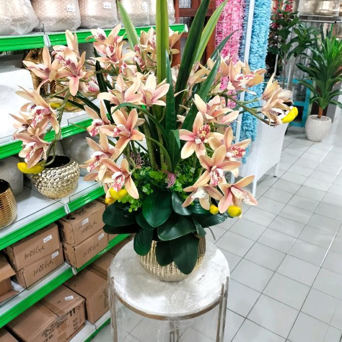 BUNGA EDISI LIVE 1JT+2JT ANGGREK CYMBIDIUM LIVE KERAMIK DEKORASI RUMAH Pot Latex Pot Latex  Anggrek