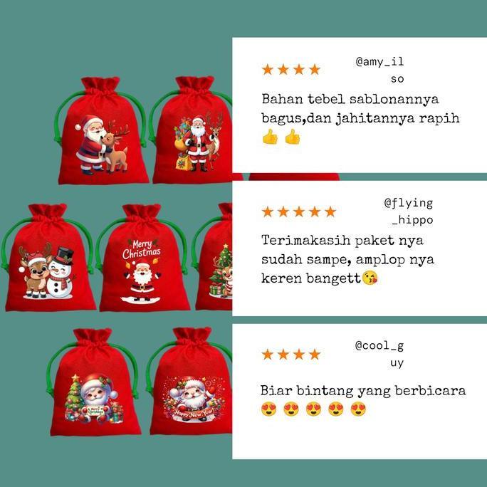 Pacnpac- Amplop Natal Lucu Isi 10 Pcs Karakter Kain Serut Merah