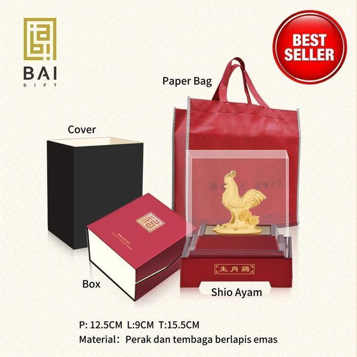 BAI GIFT PATUNG SHIO AYAM LAPISAN EMAS 24K PAJANGAN AYAM MINIATUR SHIO AYAM EMAS