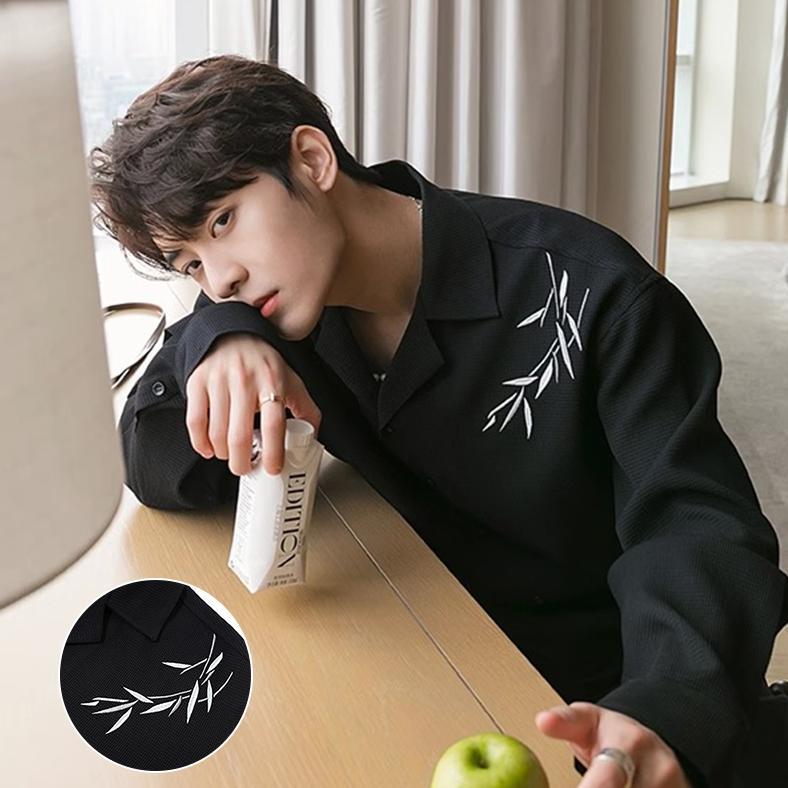 Best Sale Kemeja Korean Style Pria Kemeja Kasual Pria Baju Kemeja Cowok V Neck Kemeja Lengan Panjang