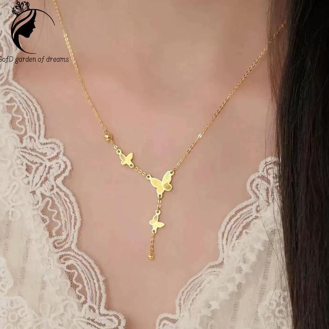 Dilapisi emas 18 karat Kalung kupu model baru simpel dan elegan kalung