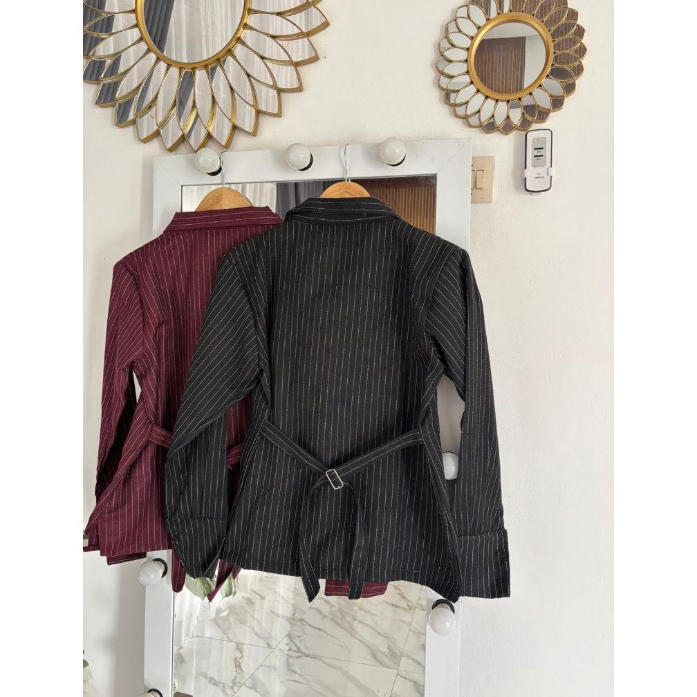 Esme Blazer - Fitted Stripe Shirt Blazer Semi Wool Atasan Wanita Lengan Panjang Blazer Formal & Casu
