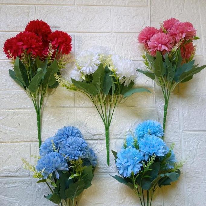 1 Lusin Bunga Pom Pom 5 Cabang/Lusinan/12 Tangkai Bunga Dekorasi