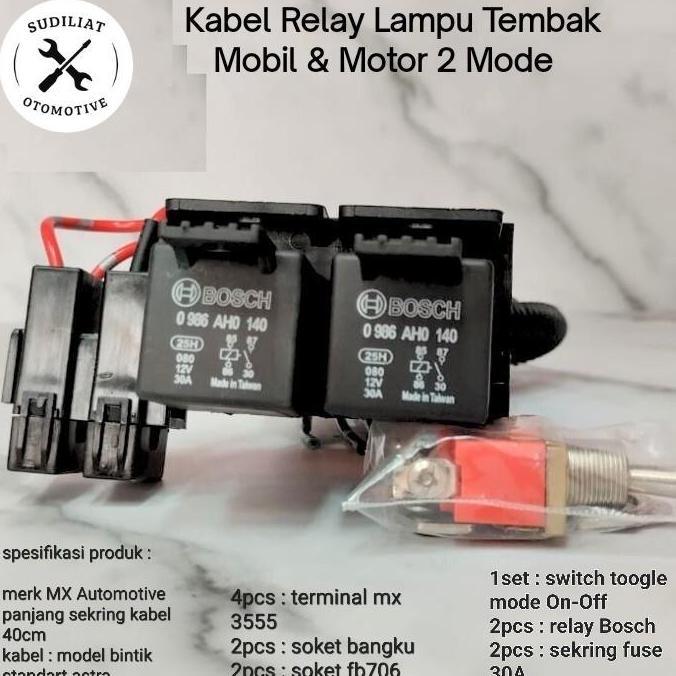 Kabel Relay Set Lampu Tembak Motor Dengan  Relay Bosch - 2 Mode Promo